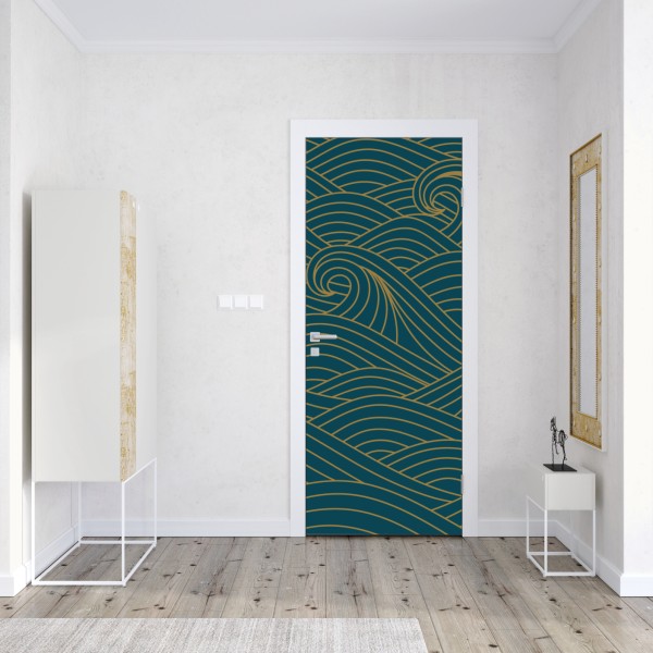 Naklejka na drzwi elegancki beżowy wzór damask – Wallissimo®