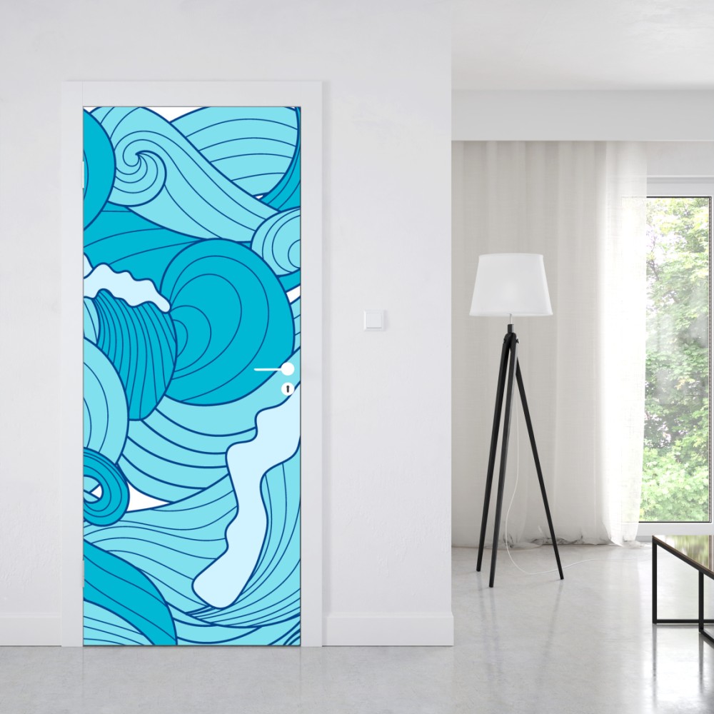 Naklejka na drzwi niebieskie fale oceanu – Wallissimo® Naklejka na drzwi niebieskie fale oceanu – Wallissimo®