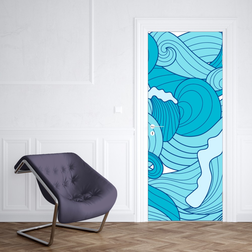 Naklejka na drzwi niebieskie fale oceanu – Wallissimo® Naklejka na drzwi niebieskie fale oceanu – Wallissimo®