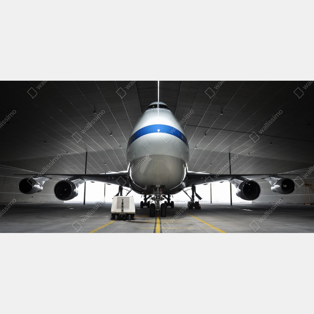 Naklejka na drzwi samolot towarowy w hangarze - widok z przodu – Wallissimo® Naklejka na drzwi samolot towarowy w hangarze - widok z przodu – Wallissimo®