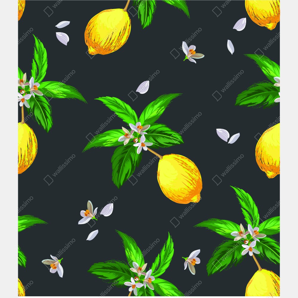 Naklejka na drzwi żywy wzór z cytrynami i liśćmi – Wallissimo® Naklejka na drzwi żywy wzór z cytrynami i liśćmi – Wallissimo®