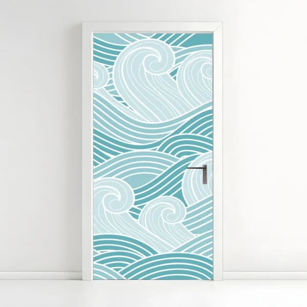 Naklejka na drzwi spokojny turkusowy wzór fal