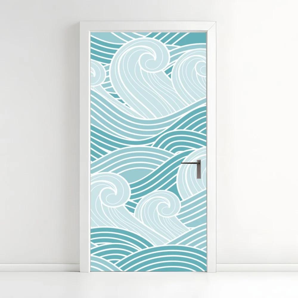 Naklejka na drzwi spokojny turkusowy wzór fal – Wallissimo® Naklejka na drzwi spokojny turkusowy wzór fal – Wallissimo®