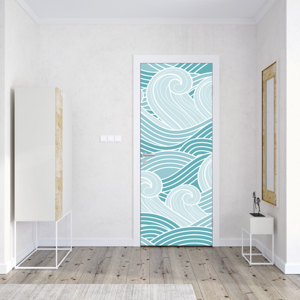 Naklejka na drzwi spokojny turkusowy wzór fal – Wallissimo® Naklejka na drzwi spokojny turkusowy wzór fal – Wallissimo®
