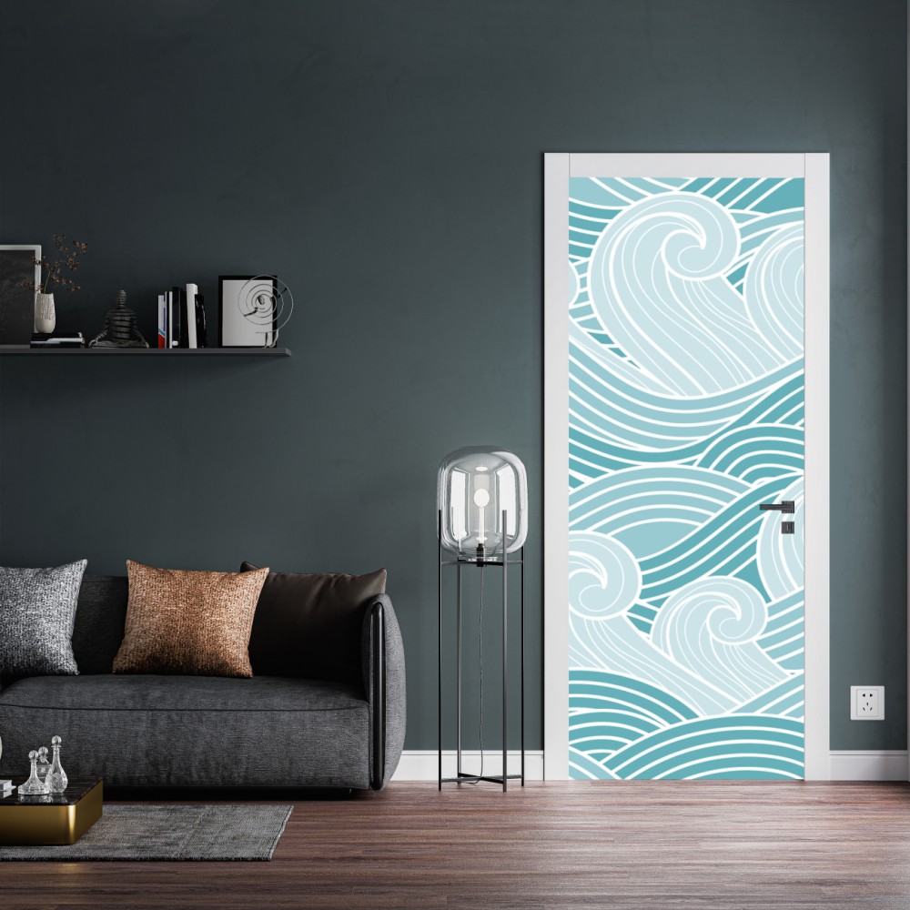 Naklejka na drzwi spokojny turkusowy wzór fal – Wallissimo® Naklejka na drzwi spokojny turkusowy wzór fal – Wallissimo®