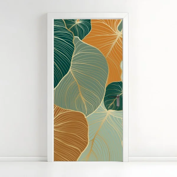 Naklejka na drzwi turkusowe góry o złotych akcentach – Wallissimo®