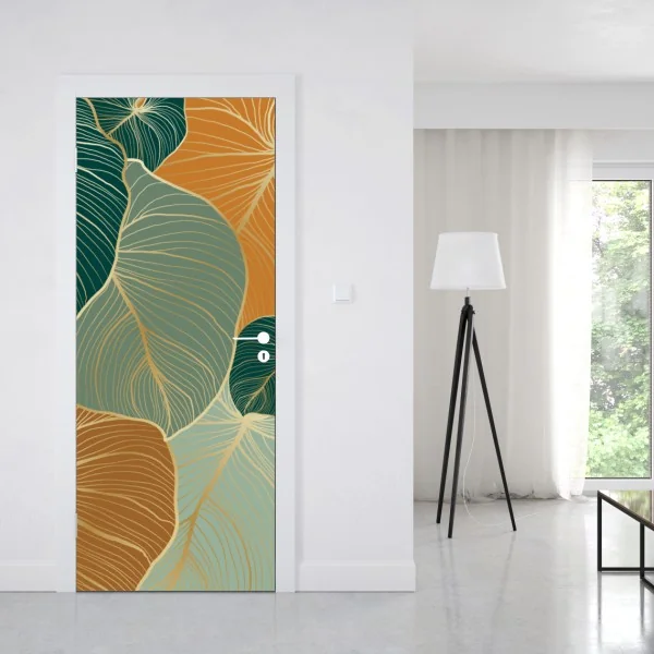 Naklejka na drzwi turkusowe góry o złotych akcentach – Wallissimo®