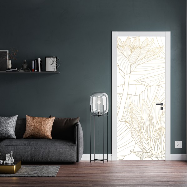 Naklejka na drzwi złoty wzór liści na białym tle – Wallissimo®