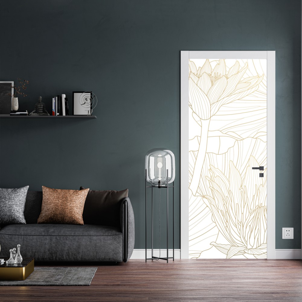 Naklejka na drzwi delikatny złoty rysunek kwiatowy – Wallissimo® Naklejka na drzwi delikatny złoty rysunek kwiatowy – Wallissimo®