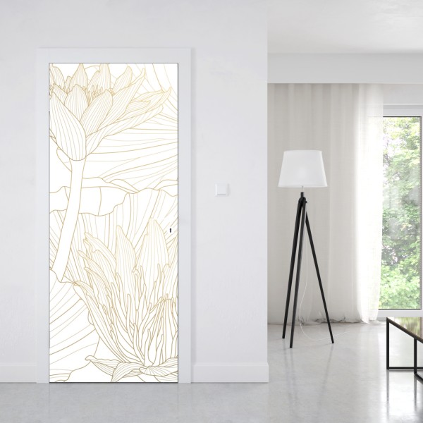 Naklejka na drzwi delikatny złoty rysunek kwiatowy – Wallissimo® Naklejka na drzwi delikatny złoty rysunek kwiatowy – Wallissimo®