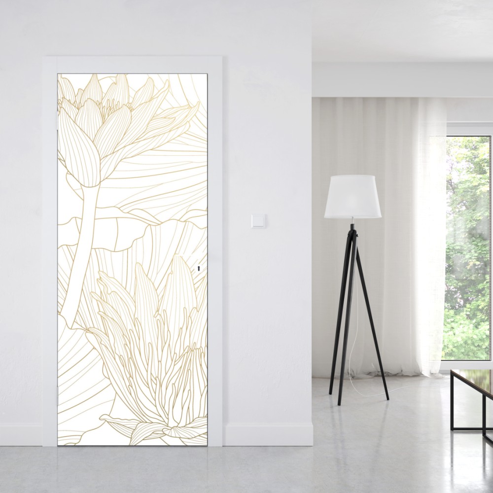 Naklejka na drzwi delikatny złoty rysunek kwiatowy – Wallissimo® Naklejka na drzwi delikatny złoty rysunek kwiatowy – Wallissimo®