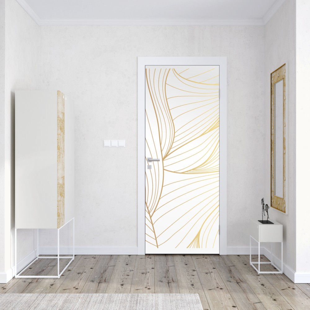 Naklejka na drzwi złote płynne linie abstrakcyjny wzór – Wallissimo® Naklejka na drzwi złote płynne linie abstrakcyjny wzór – Wallissimo®