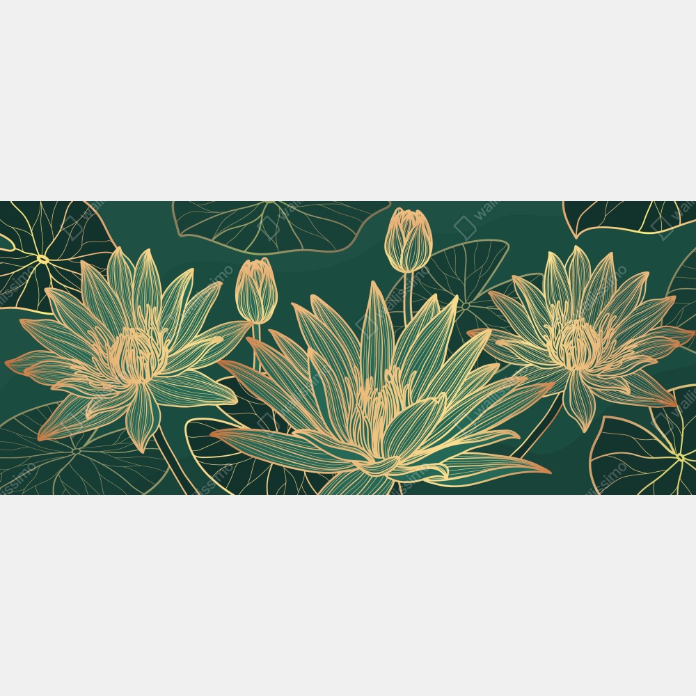 Naklejka na drzwi złote kwiaty lotosu na zielonym tle – Wallissimo® Naklejka na drzwi złote kwiaty lotosu na zielonym tle – Wallissimo®