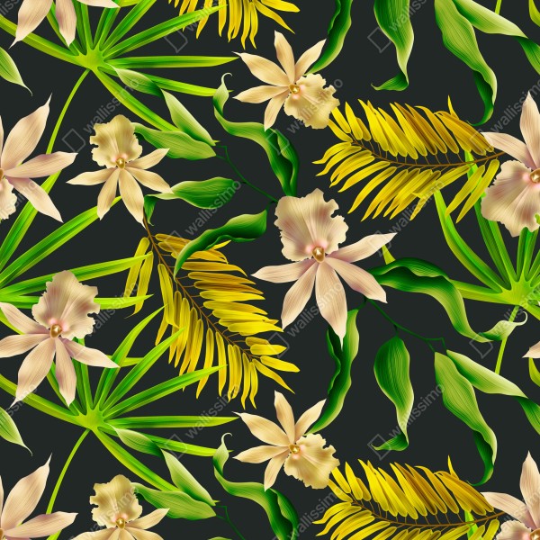 Naklejka na drzwi tropikalny wzór storczyków na ciemnym tle – Wallissimo® Naklejka na drzwi tropikalny wzór storczyków na ciemnym tle – Wallissimo®