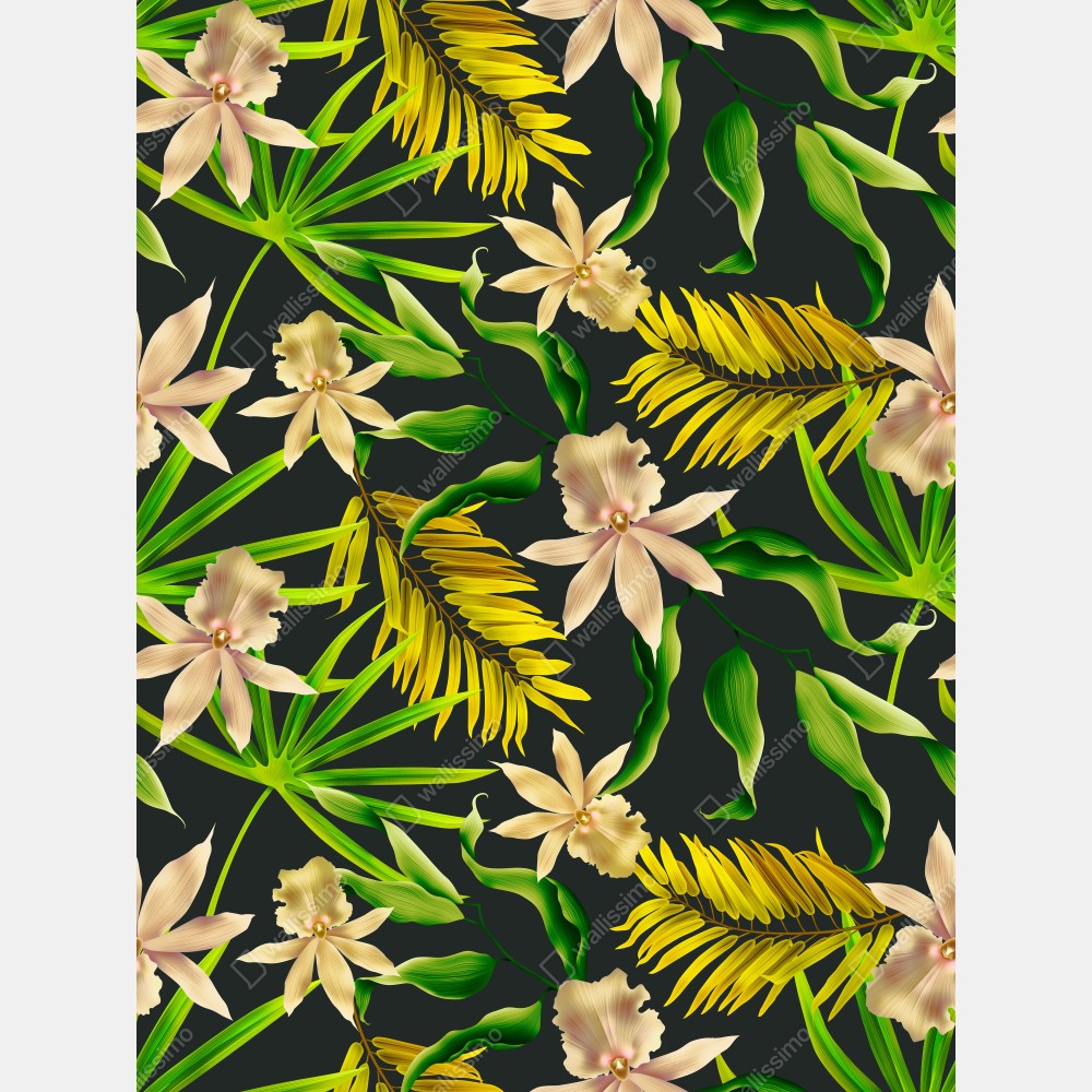 Naklejka na drzwi tropikalny wzór storczyków na ciemnym tle – Wallissimo® Naklejka na drzwi tropikalny wzór storczyków na ciemnym tle – Wallissimo®