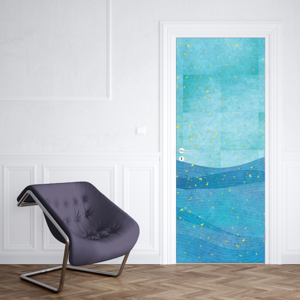 Naklejka na drzwi turkusowe fale abstrakcyjna kompozycja – Wallissimo® Naklejka na drzwi turkusowe fale abstrakcyjna kompozycja – Wallissimo®