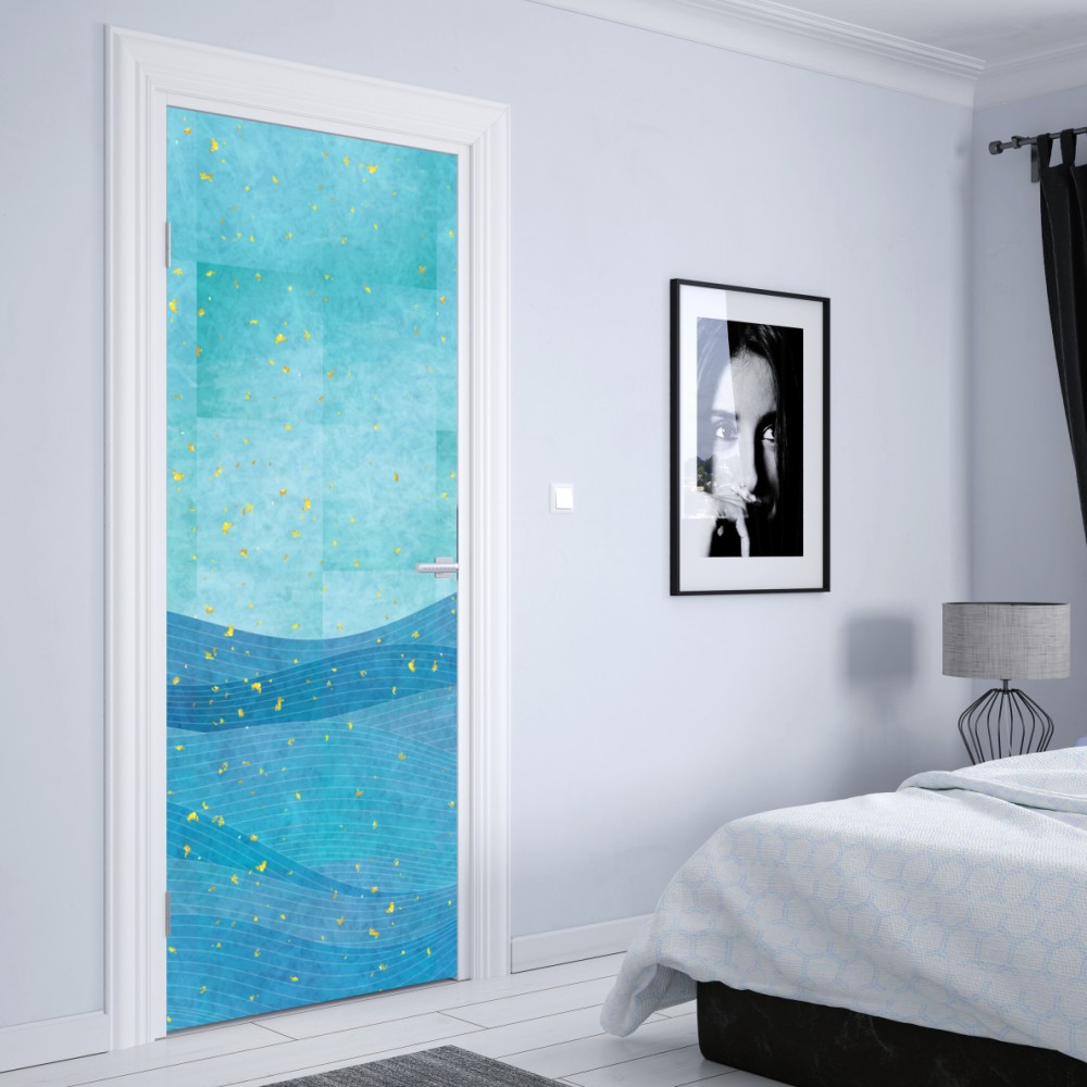 Naklejka na drzwi turkusowe fale abstrakcyjna kompozycja – Wallissimo® Naklejka na drzwi turkusowe fale abstrakcyjna kompozycja – Wallissimo®