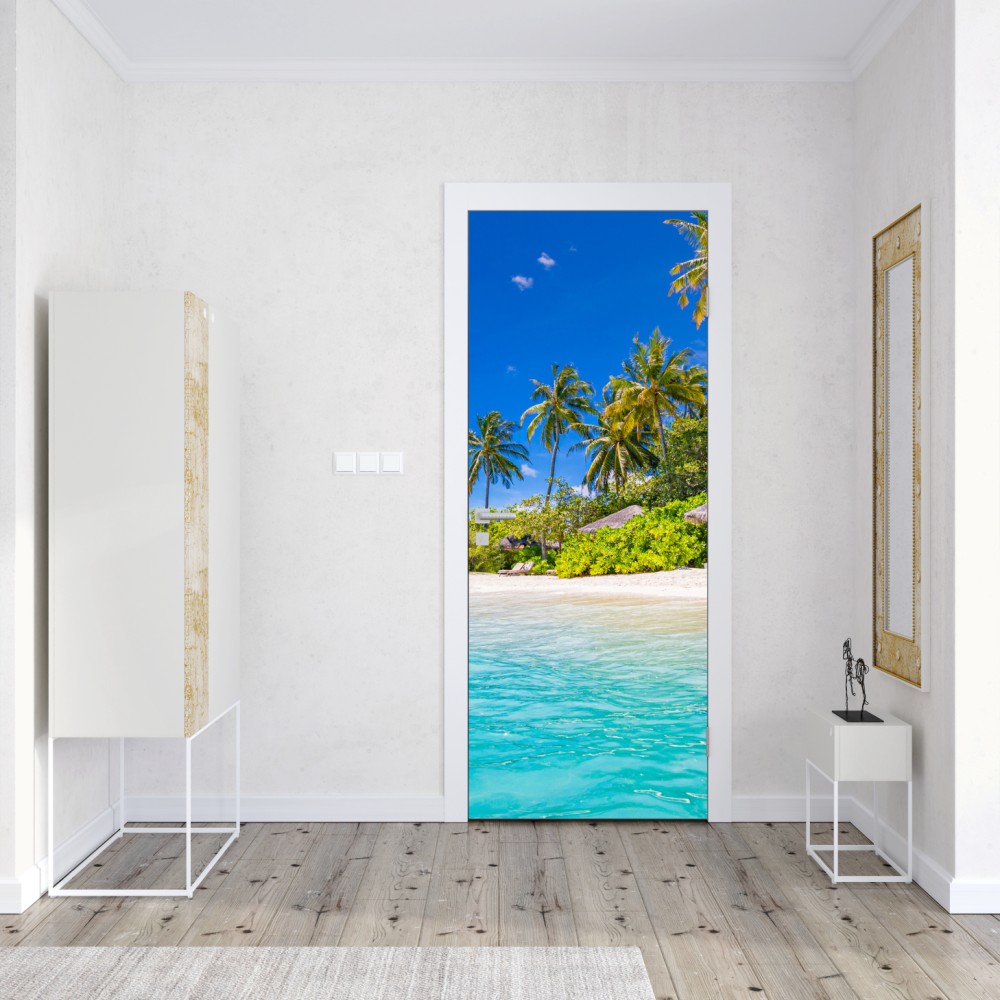 Naklejka na drzwi tropikalna turkusowa plaża – Wallissimo® Naklejka na drzwi tropikalna turkusowa plaża – Wallissimo®