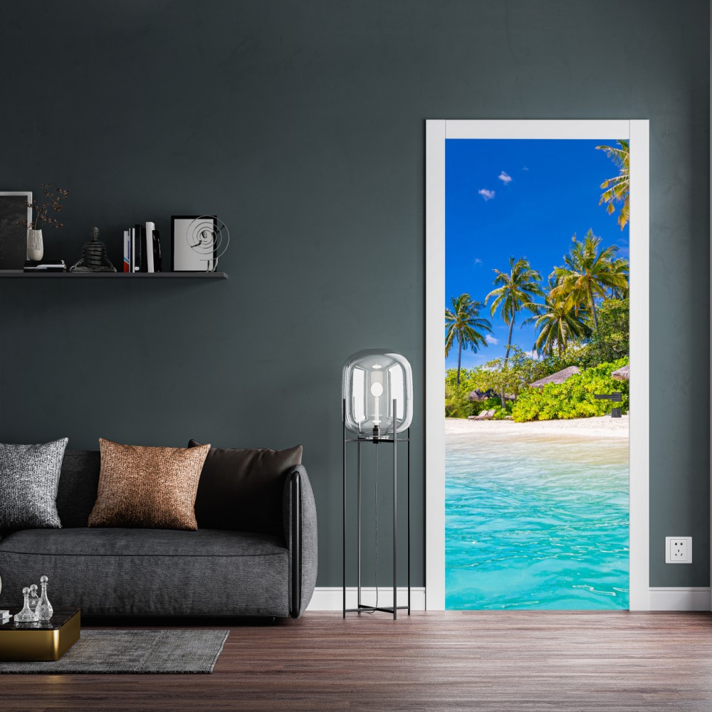 Naklejka na drzwi tropikalna turkusowa plaża – Wallissimo® Naklejka na drzwi tropikalna turkusowa plaża – Wallissimo®