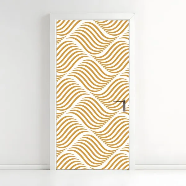 Naklejka na drzwi złoty wzór falowy do dekoracji ściennej