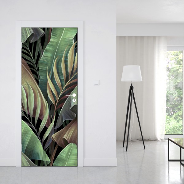 Naklejka na drzwi wzór tropikalnych liści – Wallissimo® Naklejka na drzwi wzór tropikalnych liści – Wallissimo®