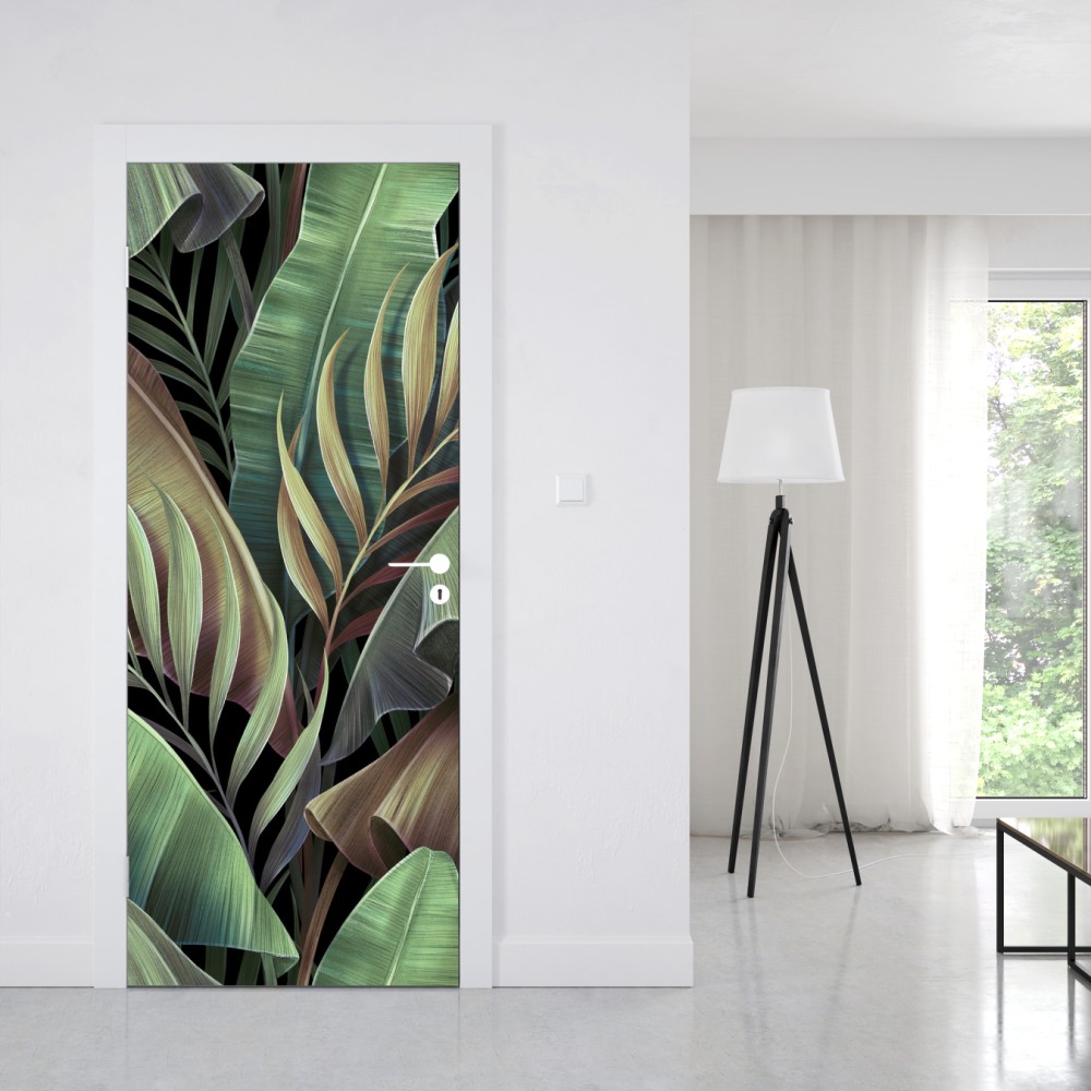Naklejka na drzwi wzór tropikalnych liści – Wallissimo® Naklejka na drzwi wzór tropikalnych liści – Wallissimo®