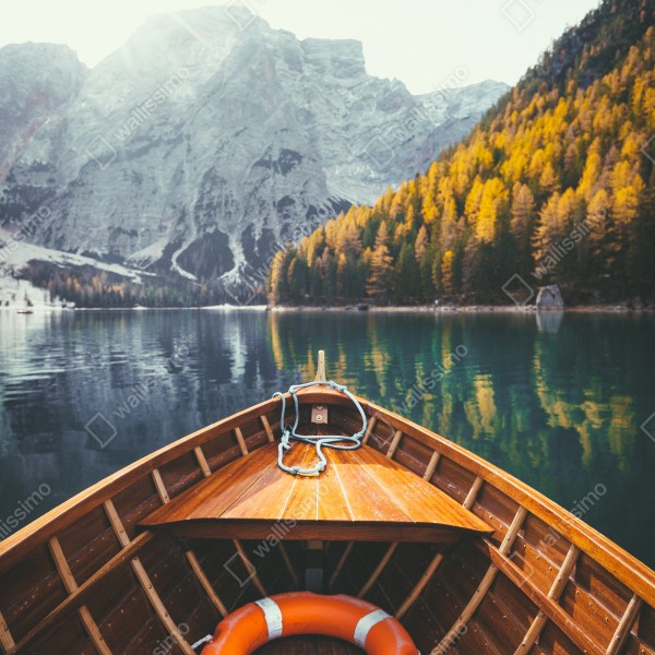 Naklejka na biurko i stół wschód słońca nad Lago di Braies – Wallissimo® Naklejka na biurko i stół wschód słońca nad Lago di Braies – Wallissimo®