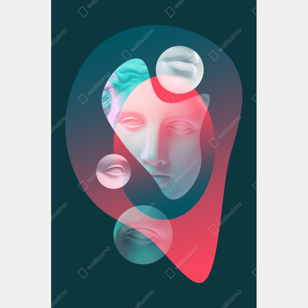 Naklejka na biurko i stół surrealistyczna klasyczna twarz w duotonie – Wallissimo® Naklejka na biurko i stół surrealistyczna klasyczna twarz w duotonie – Wallissimo®