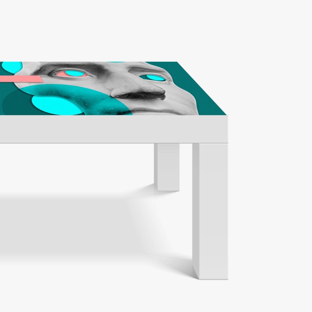 Naklejka na biurko i stół abstrakcyjna klasyczna maska w turkusie i różu – Wallissimo® Naklejka na biurko i stół abstrakcyjna klasyczna maska w turkusie i różu – Wallissimo®