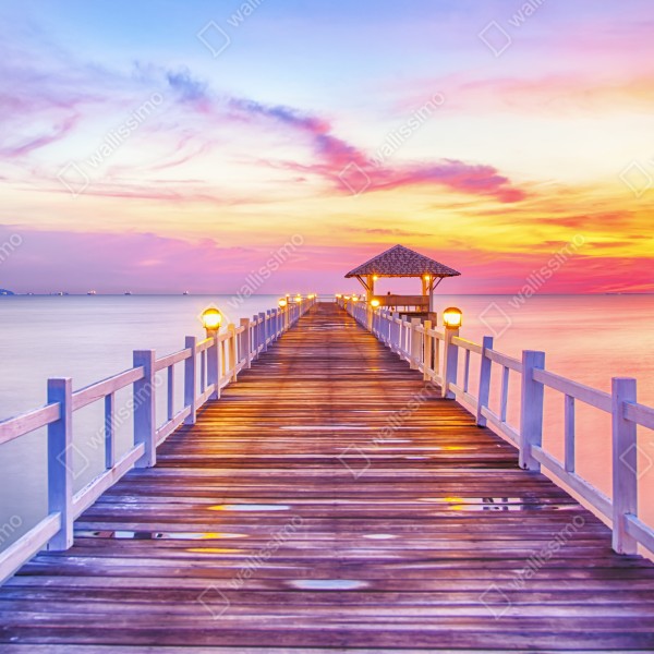 Naklejka na biurko i stół molo o zachodzie słońca nad spokojnym horyzontem – Wallissimo® Naklejka na biurko i stół molo o zachodzie słońca nad spokojnym horyzontem – Wallissimo®