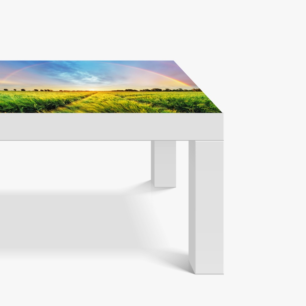 Naklejka na biurko i stół tęcza nad złotym polem pszenicy o zachodzie słońca – Wallissimo® Naklejka na biurko i stół tęcza nad złotym polem pszenicy o zachodzie słońca – Wallissimo®