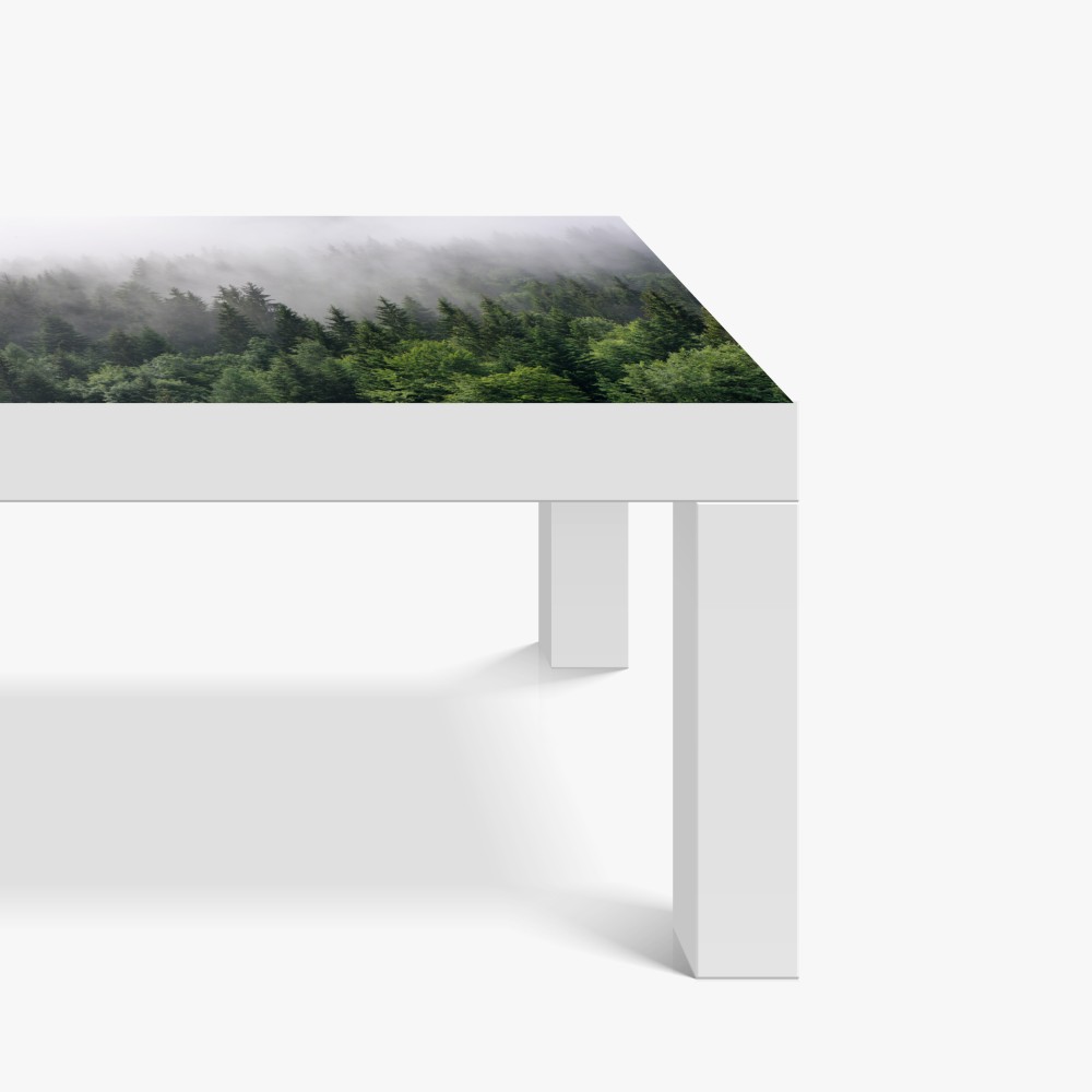 Naklejka na biurko i stół mglisty las iglasty panorama – Wallissimo® Naklejka na biurko i stół mglisty las iglasty panorama – Wallissimo®