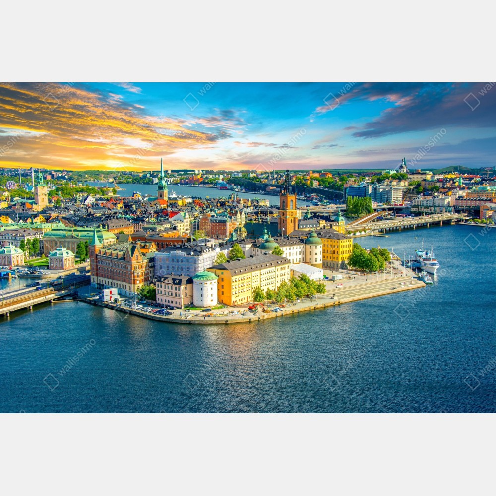Naklejka na biurko i stół panorama Sztokholmu o zachodzie słońca – Wallissimo® Naklejka na biurko i stół panorama Sztokholmu o zachodzie słońca – Wallissimo®