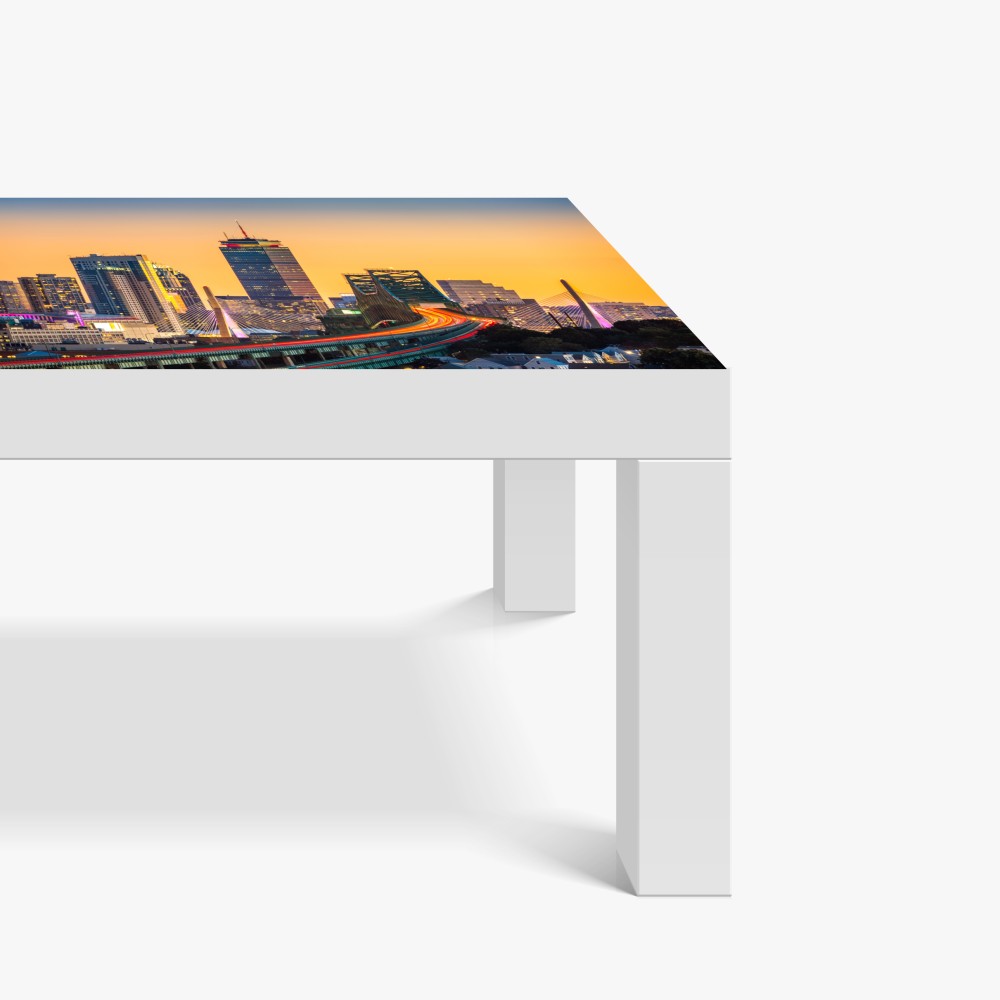 Naklejka na biurko i stół panorama Bostonu o zachodzie słońca z mostami Zakim i Tobin – Wallissimo® Naklejka na biurko i stół panorama Bostonu o zachodzie słońca z mostami Zakim i Tobin – Wallissimo®