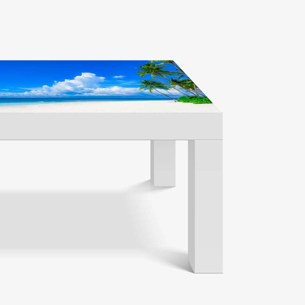 Naklejka na biurko i stół tropikalna plaża z palmami pod błękitnym niebem – Wallissimo® Naklejka na biurko i stół tropikalna plaża z palmami pod błękitnym niebem – Wallissimo®