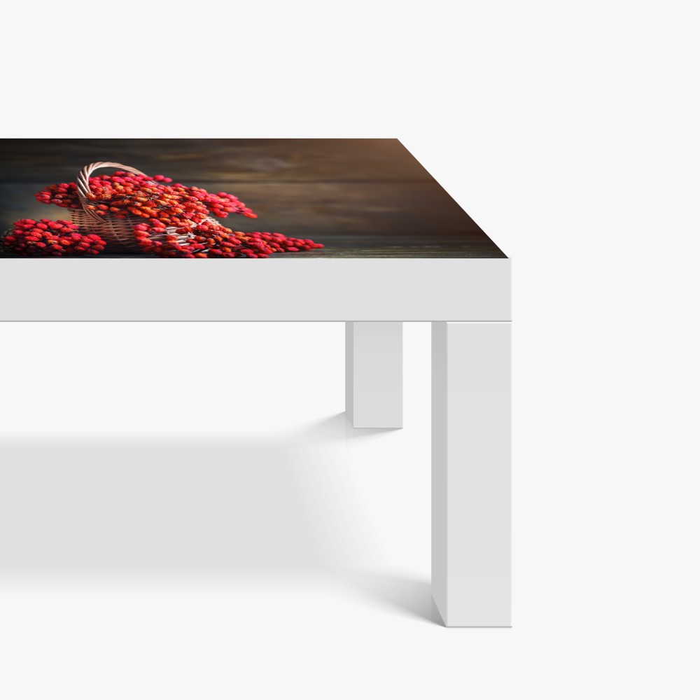 Naklejka na biurko i stół jesienna jarzębina w wiklinowym koszu – Wallissimo® Naklejka na biurko i stół jesienna jarzębina w wiklinowym koszu – Wallissimo®