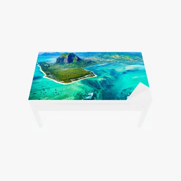Naklejka na biurko i stół turkusowa laguna z lotu ptaka, Mauritius
