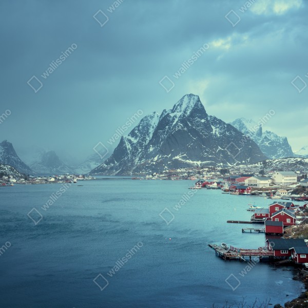 Naklejka na biurko i stół Reine zimowy fiord w Lofotach – Wallissimo® Naklejka na biurko i stół Reine zimowy fiord w Lofotach – Wallissimo®