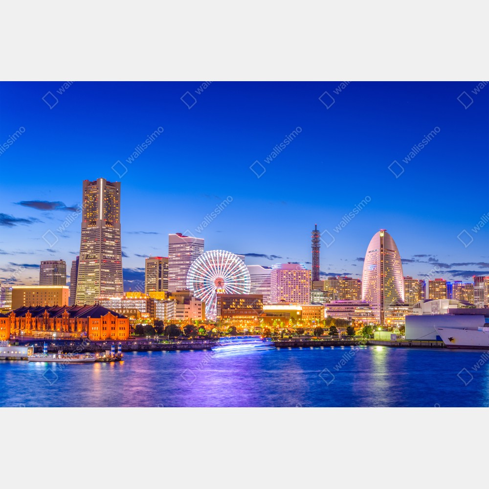 Naklejka na biurko i stół Yokohama panorama miasta o zmierzchu – Wallissimo® Naklejka na biurko i stół Yokohama panorama miasta o zmierzchu – Wallissimo®