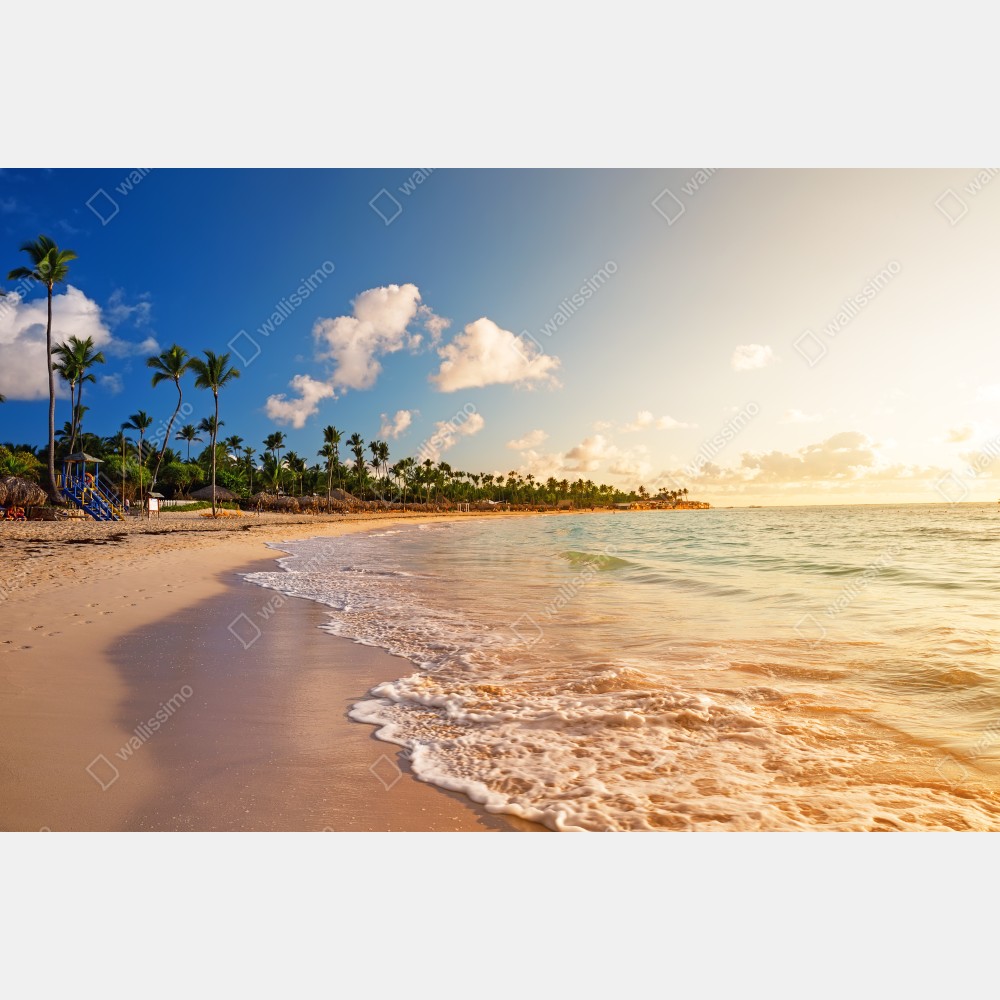 Naklejka na biurko i stół tropikalny zachód słońca na plaży z sylwetkami palm – Wallissimo® Naklejka na biurko i stół tropikalny zachód słońca na plaży z sylwetkami palm – Wallissimo®