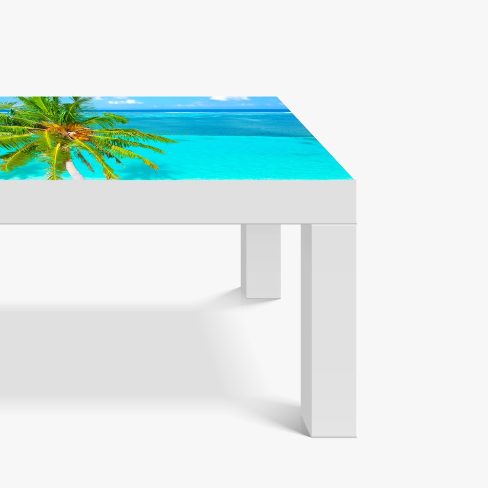 Naklejka na biurko i stół tropikalna turkusowa plaża z palmą – Wallissimo® Naklejka na biurko i stół tropikalna turkusowa plaża z palmą – Wallissimo®