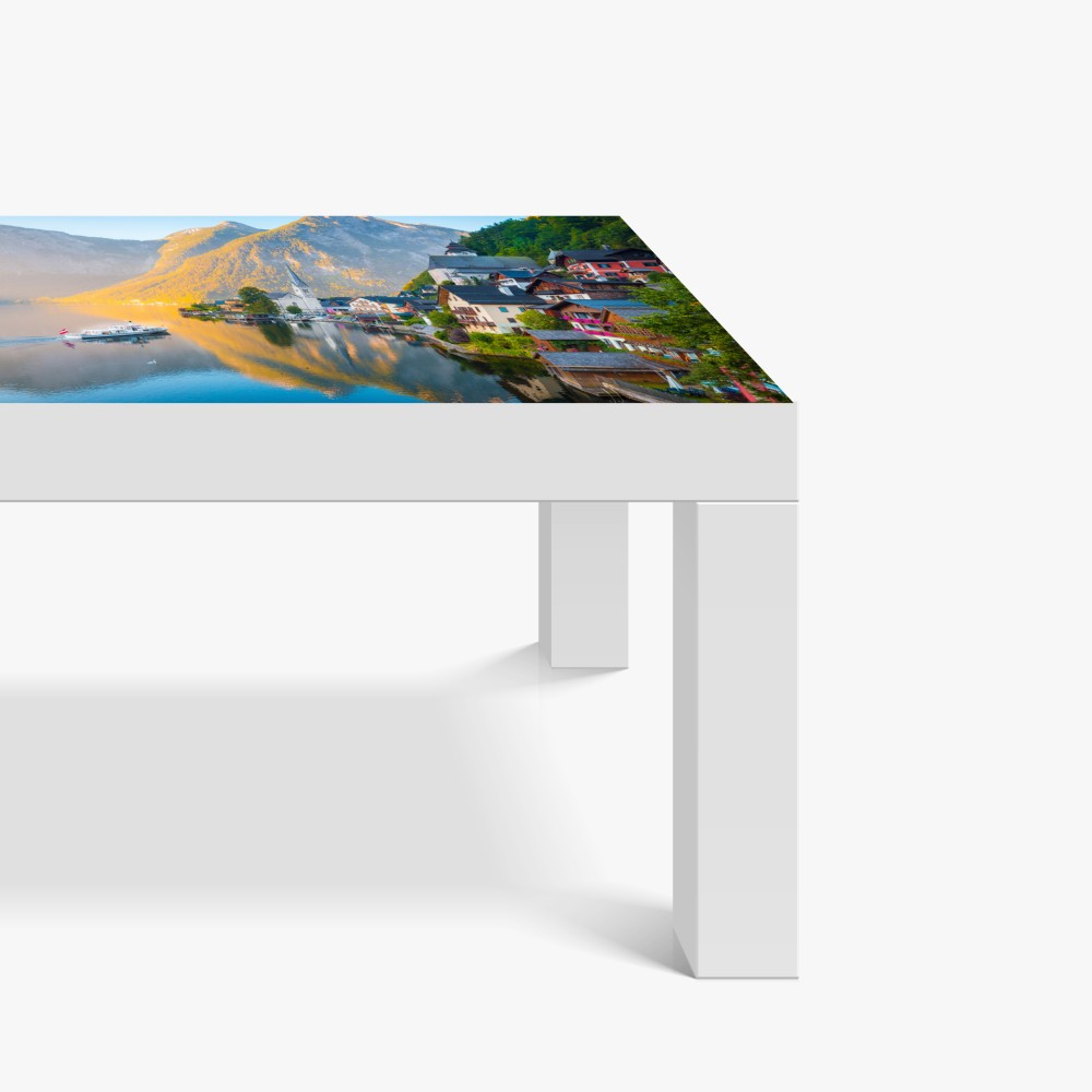 Naklejka na biurko i stół poranny blask Hallstatt nad jeziorem – Wallissimo® Naklejka na biurko i stół poranny blask Hallstatt nad jeziorem – Wallissimo®