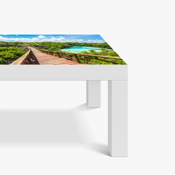 Naklejka na biurko i stół tropikalna drewniana kładka nad turkusową laguną – Wallissimo® Naklejka na biurko i stół tropikalna drewniana kładka nad turkusową laguną – Wallissimo®