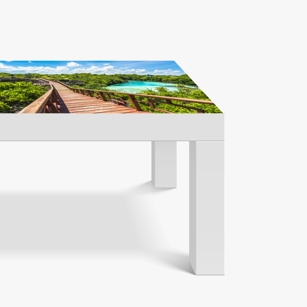 Naklejka na biurko i stół tropikalna drewniana kładka nad turkusową laguną – Wallissimo® Naklejka na biurko i stół tropikalna drewniana kładka nad turkusową laguną – Wallissimo®