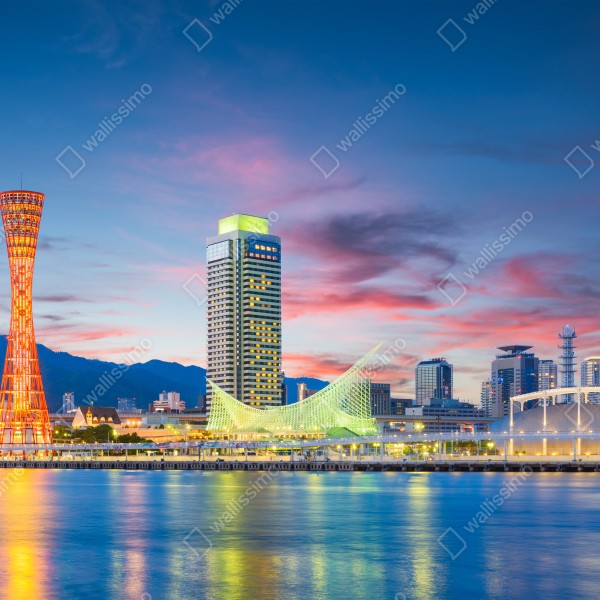 Naklejka na biurko i stół Kobe panorama portu o zmierzchu – Wallissimo® Naklejka na biurko i stół Kobe panorama portu o zmierzchu – Wallissimo®