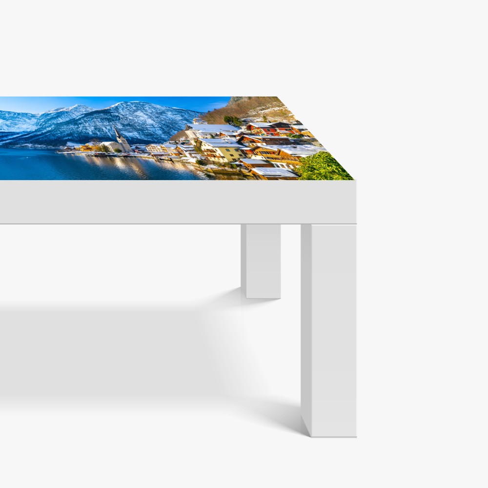 Naklejka na biurko i stół zimowy spokój w Hallstatt — alpejska wioska nad jeziorem – Wallissimo® Naklejka na biurko i stół zimowy spokój w Hallstatt — alpejska wioska nad jeziorem – Wallissimo®