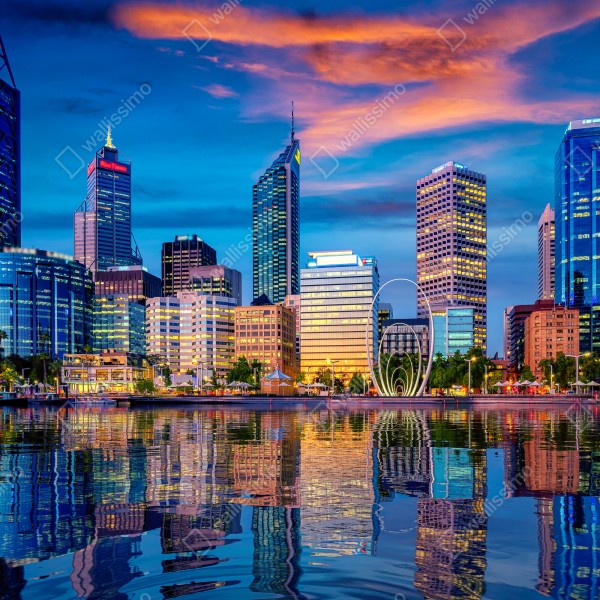 Naklejka na biurko i stół Perth panorama miasta o zachodzie słońca – Wallissimo® Naklejka na biurko i stół Perth panorama miasta o zachodzie słońca – Wallissimo®