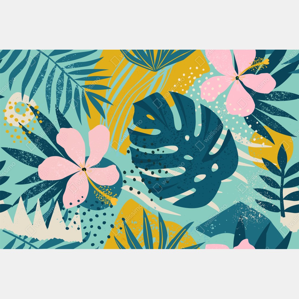 Naklejka na biurko i stół tropikalne liście i kwiaty – Wallissimo® Naklejka na biurko i stół tropikalne liście i kwiaty – Wallissimo®