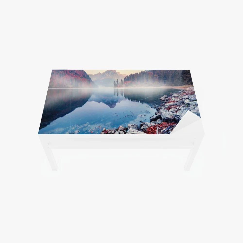 Naklejka na biurko i stół mglisty jesienny poranek nad Obersee, Alpy Szwajcarskie – Wallissimo® Naklejka na biurko i stół mglisty jesienny poranek nad Obersee, Alpy Szwajcarskie – Wallissimo®