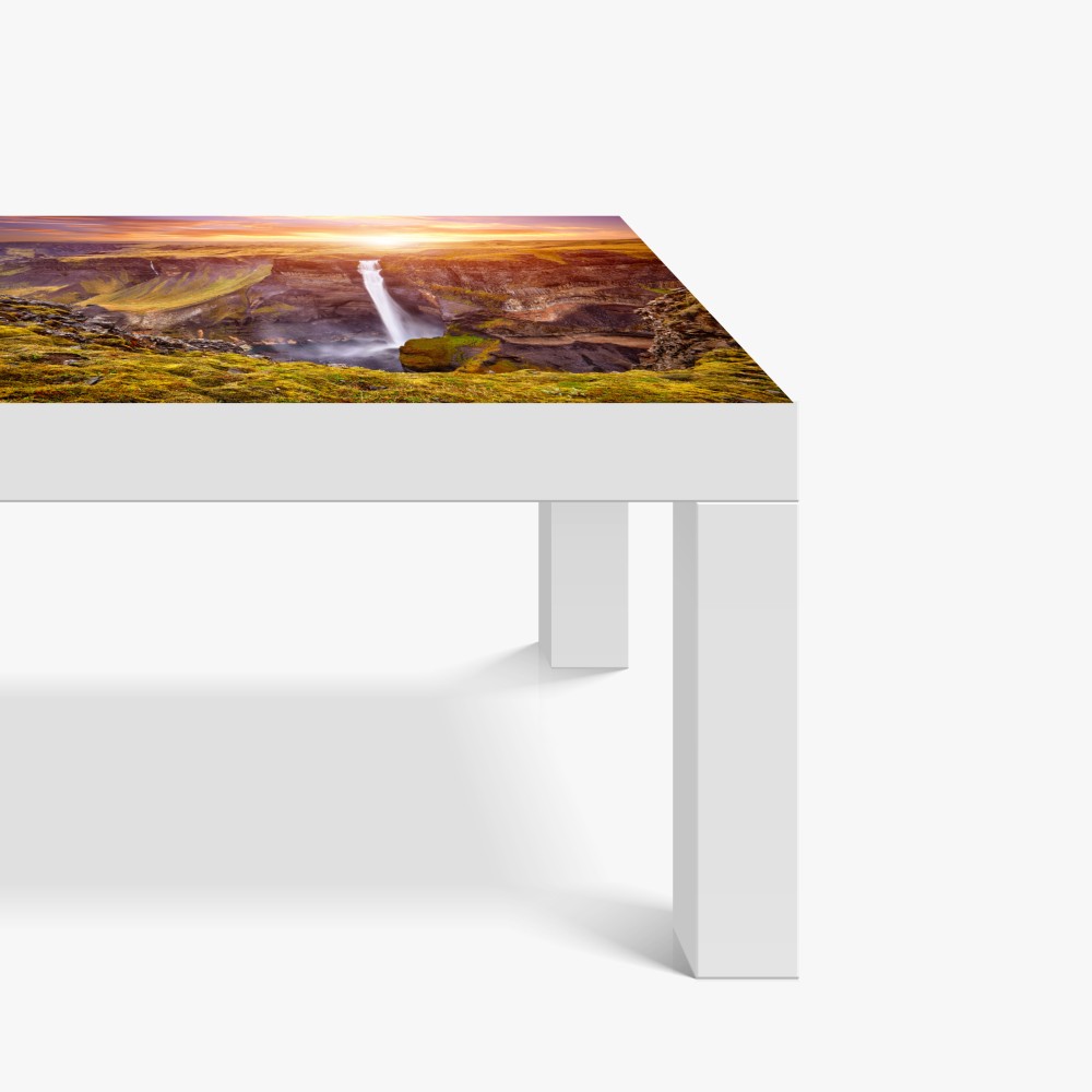 Naklejka na biurko i stół Haifoss wodospad o zachodzie słońca – Wallissimo® Naklejka na biurko i stół Haifoss wodospad o zachodzie słońca – Wallissimo®